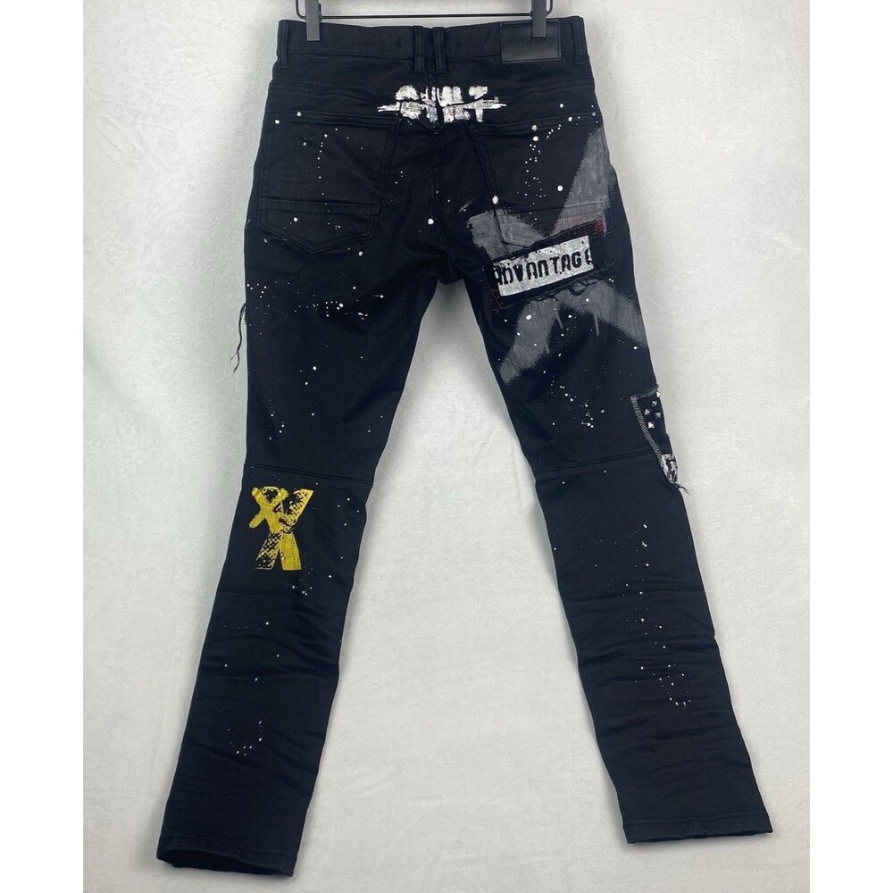 Kloud 9 Jeans Size 30/32 Black Painted Studded Design Streetwear Pockets Casual - Picture 2 of 16